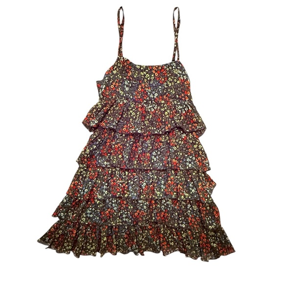 H&M Y2K Vintage Black/Red Ruffled Tiered Spaghetti Strap Mini Sundress 6/Small - Picture 1 of 8